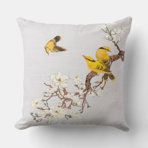 Vintage Chinoiserie Yellow Birds White Flowers Throw Pillow
