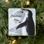 Vintage Chinstrap Penguin, Birds from Antarctica Ceramic Ornament