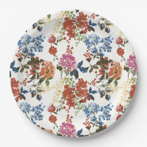 Vintage Chintz Floral Pattern Red Blue Pink Flower Paper Plates