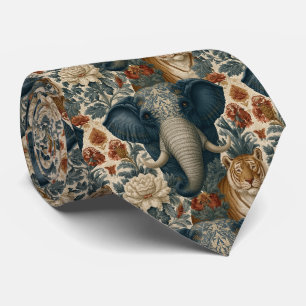 Vintage Chintz Indian Elephant Bengal Tiger Neck Tie