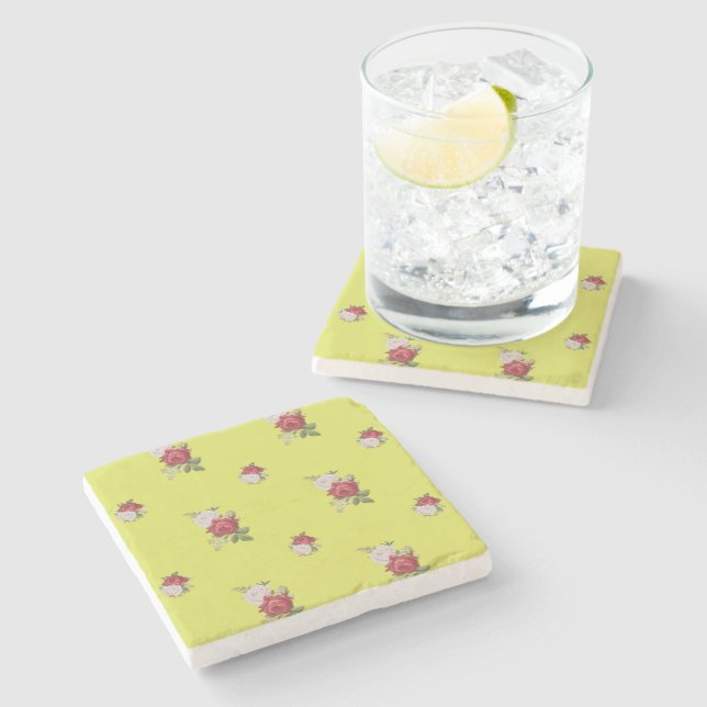 Vintage Chintz Rose Floral Stone Coaster (Side)