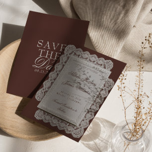 Vintage Chocolate Brown Lace Old Money Wedding Save The Date