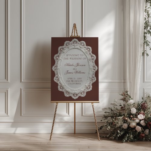 Vintage Chocolate Brown Lace Wedding Welcome Sign