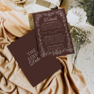 Vintage Chocolate Brown Old Money Wedding Details Enclosure Card