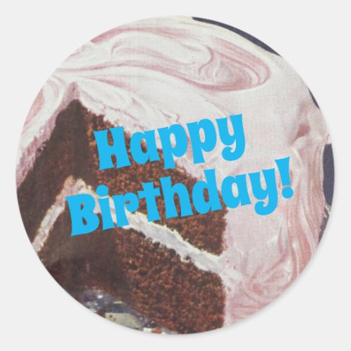 Vintage chocolate cake Happy Birthday Classic Round Sticker