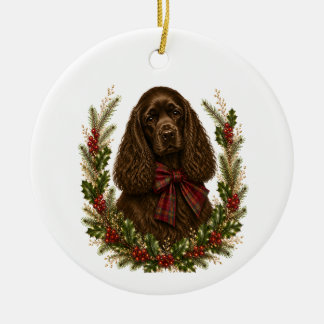 Vintage Chocolate Cocker Spaniel Christmas Ceramic Ornament