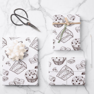 Vintage Chocolate & Dessert Line Art Bakery Patter Wrapping Paper Sheets