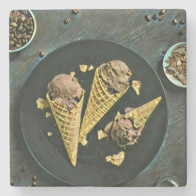 Vintage chocolate ice cream cones stone coaster (Front)