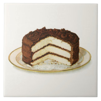 Vintage Chocolate Iced Layer Cake Ceramic Tile