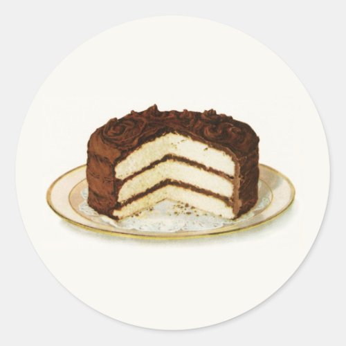 Vintage Chocolate Iced Layer Cake Classic Round Sticker