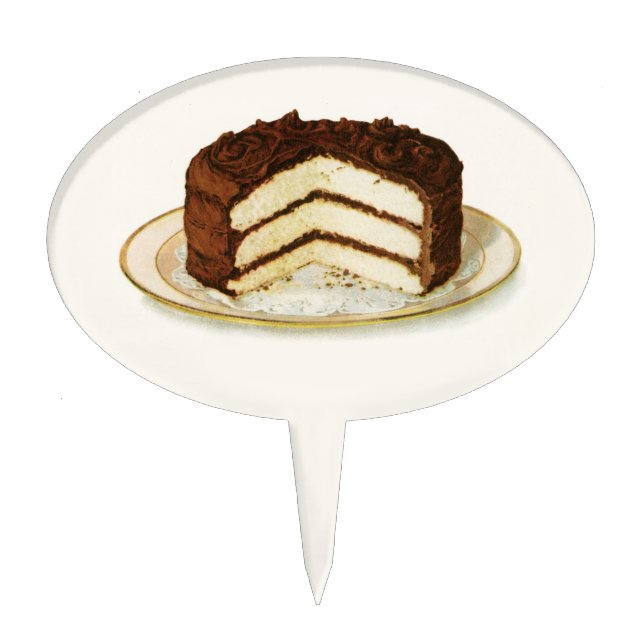 Vintage Chocolate Iced Layer Cake Oval Cake Topper (Front)