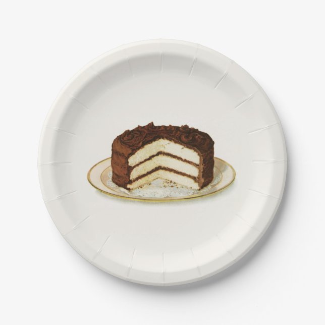 Vintage Chocolate Iced Layer Cake Paper Plates (Front)