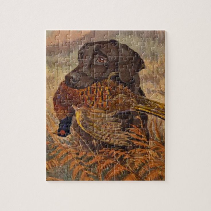 Vintage Chocolate Lab Hunting Jigsaw Puzzle Zazzle