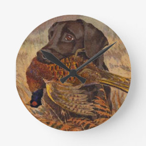 Vintage Chocolate Lab Hunting Round Clock