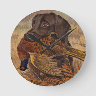 Vintage Chocolate Lab Hunting Round Clock
