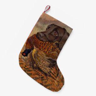 Vintage Chocolate Lab Hunting Small Christmas Stocking