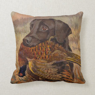 Vintage Chocolate Lab Hunting Throw Pillow