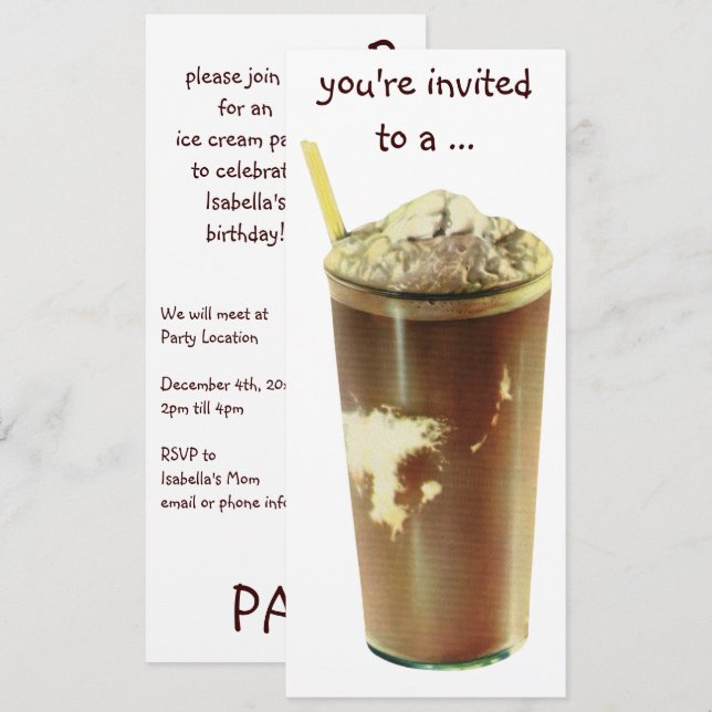 Vintage Chocolate Shake Birthday Party Invitation (Front/Back)