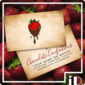 Vintage Chocolate Strawberry Business Card by identica at Zazzle