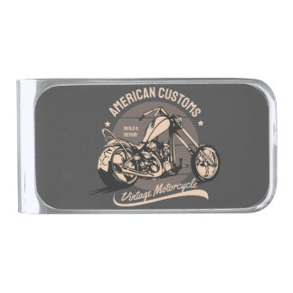 Vintage Chopper Logo Silver Finish Money Clip