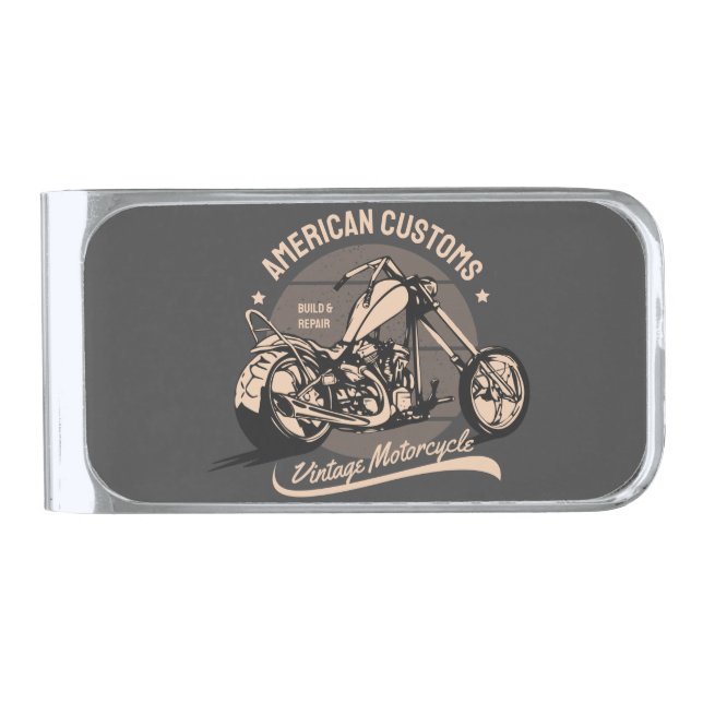 Vintage Chopper Logo Silver Finish Money Clip (Front)