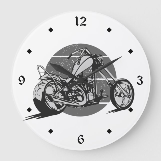 Vintage Chopper Motorcycle Large Clock (Front)