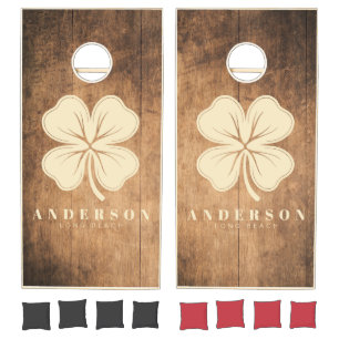 Vintage Chopping Block Four Leaf Clover with Name Cornhole Set