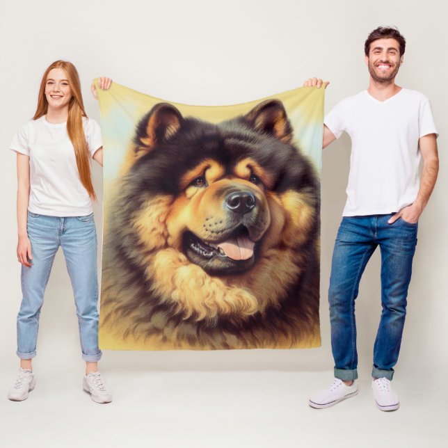 Vintage Chow-Chow Painting Fleece Blanket (In Situ)