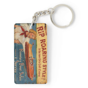 Vintage Chris Craft Wood Cobra Boat Advertisement Keychain
