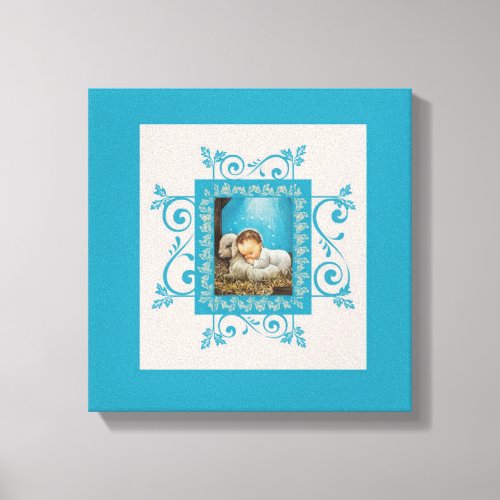 Vintage Christ Child sleeping in Manger with Lamb Canvas Print