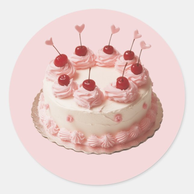 Vintage Christams Cherry Cake Classic Round Sticker (Front)