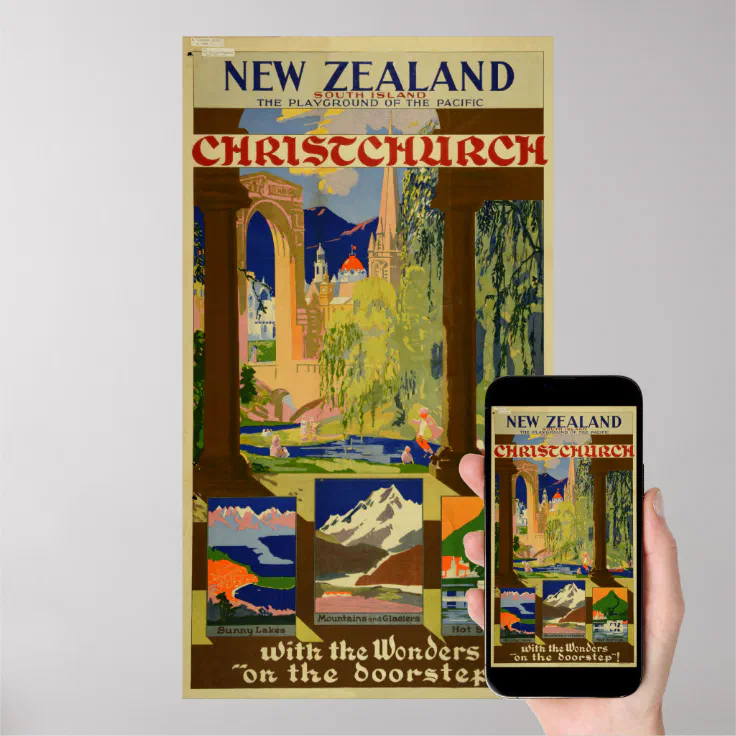 Vintage Christchurch New Zealand Travel Poster Zazzle