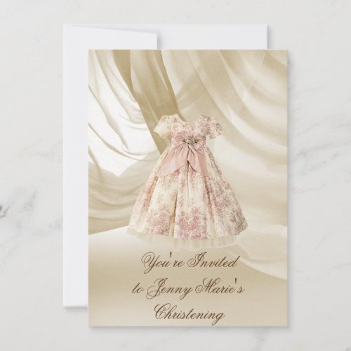 Vintage Christening Invitation PINK DAMASK