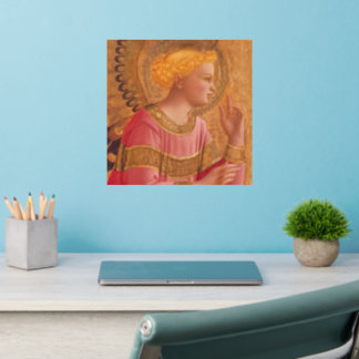 Vintage Christian Angel Pink Dress Golden Halo Wall Decal
