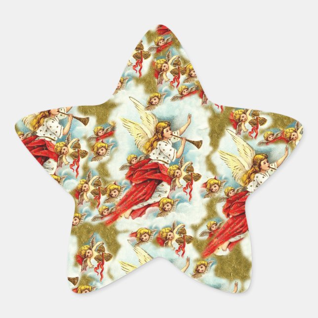 Vintage Christian Christmas Angels & cherubs Star Sticker (Front)