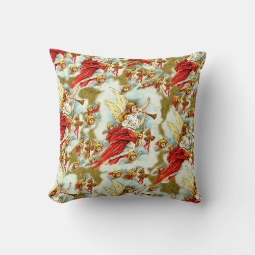 Vintage Christian Christmas Angels  cherubs Throw Pillow