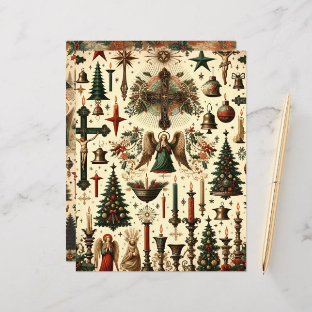 Vintage Christian Christmas Scrapbook Paper (Front/Back In Situ)