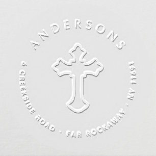 Vintage Christian Cross Family Return Address Embosser