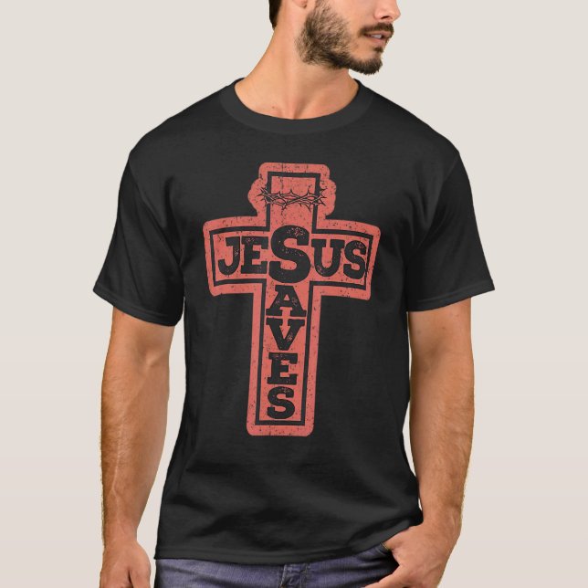 Vintage Christian Cross Jesus Saves T-Shirt (Front)