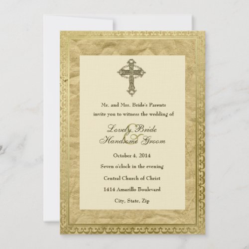 Vintage Christian Cross Wedding Invitation