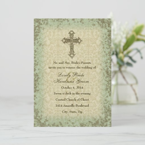 Vintage Christian Cross Wedding Invitation Zazzle