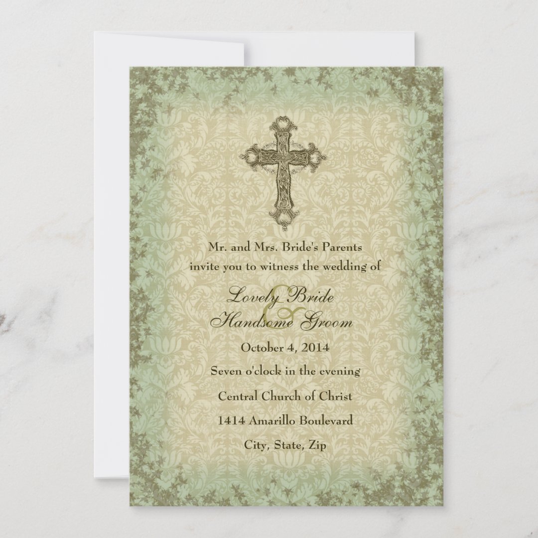 Vintage Christian Cross Wedding Invitation | Zazzle