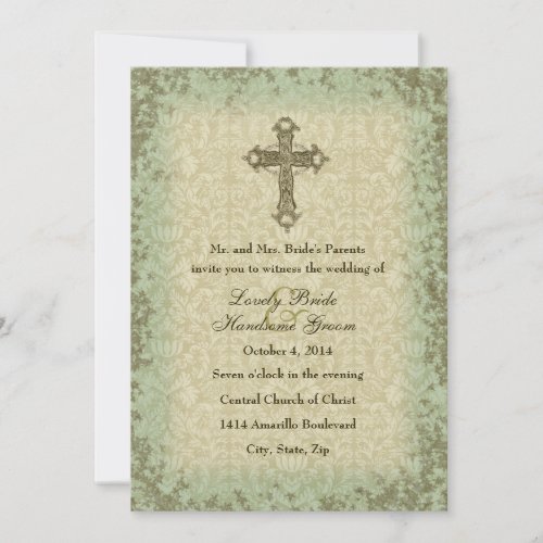 Vintage Christian Cross Wedding Invitation