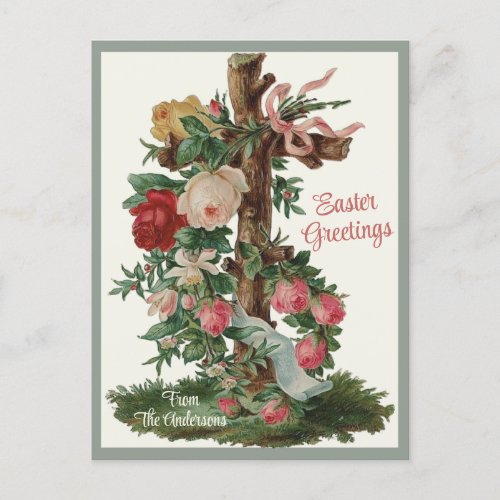 Vintage Christian Cross with Flowers Custom Easter Holiday Postcard