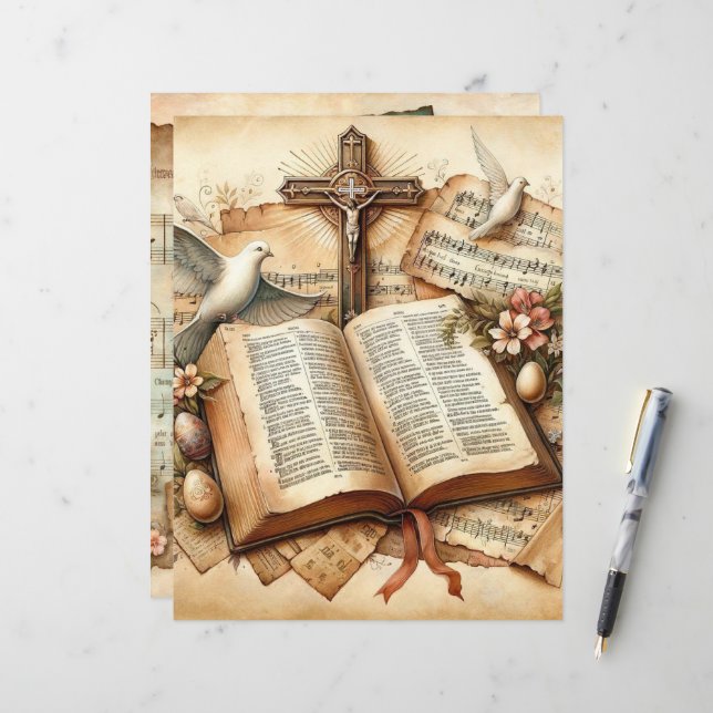 Vintage Christian Easter Scrapbook Paper (Front/Back In Situ)