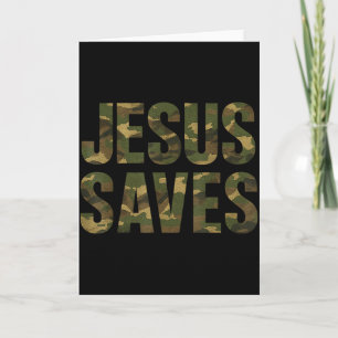 Vintage Christian Faith Quote Jesus Saves Camo Card
