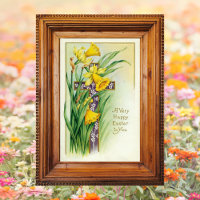 Vintage Christian Floral Cross Jesus Happy Easter