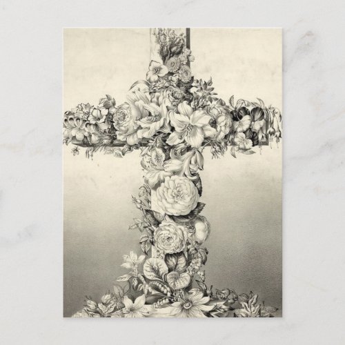 Vintage Christian Floral Easter Cross Holiday Postcard