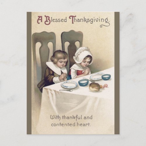 Vintage Christian Pilgrims Thanksgiving Prayer Postcard