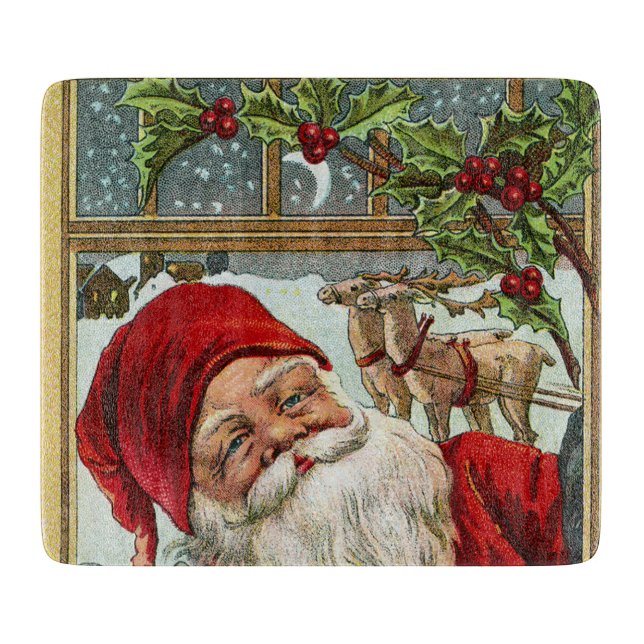 Vintage Christma Holiday Santa glass cutting board (Front)